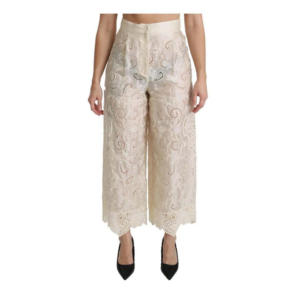 Dolce & Gabbana Damen Beige - Creme Spitze Hohe Taille Palazzo Hose - Trousers - Xl