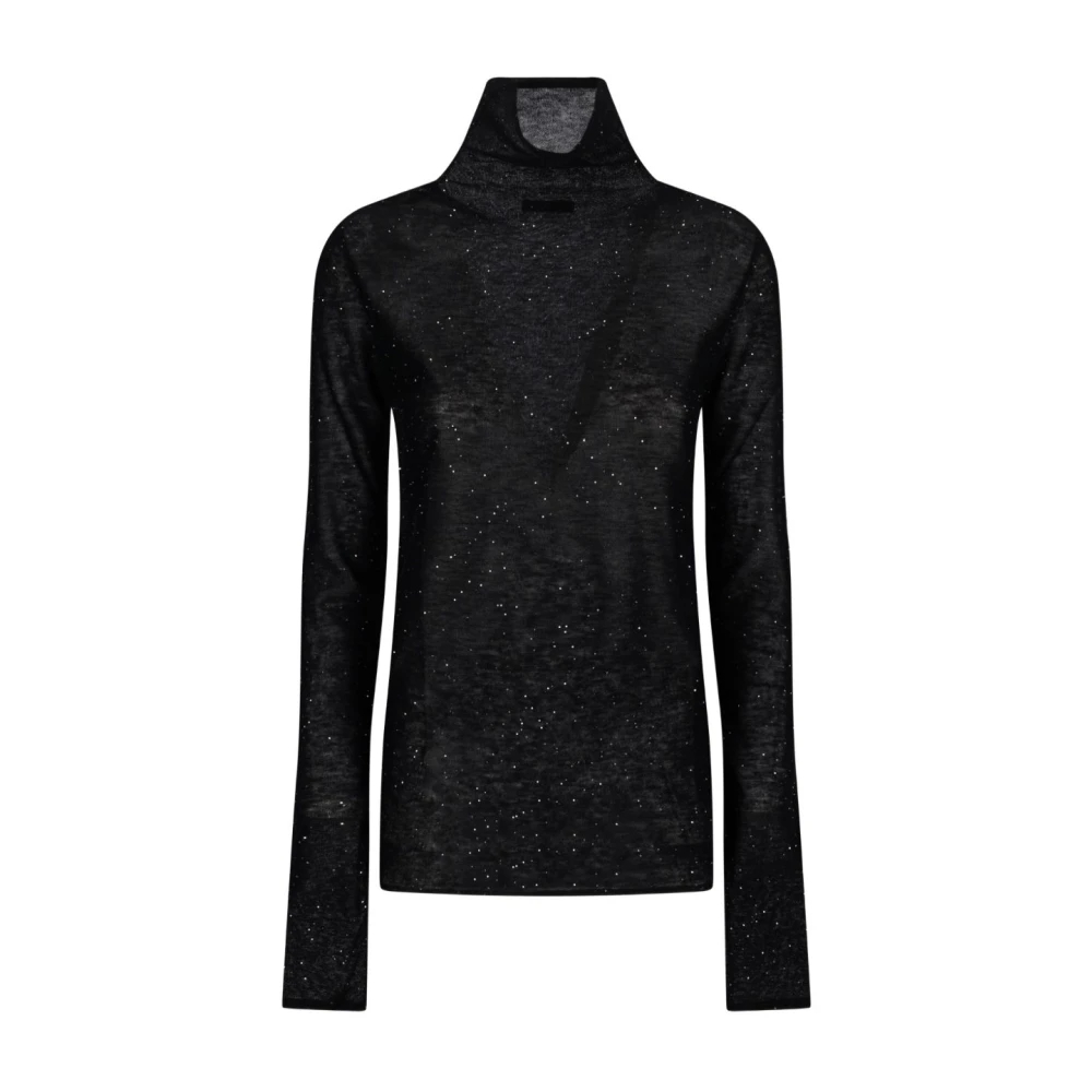 Pinko Damen Schwarz - Eng Anliegender Rollkragenpullover Mit Mikro-Pailletten - M - Bild 3