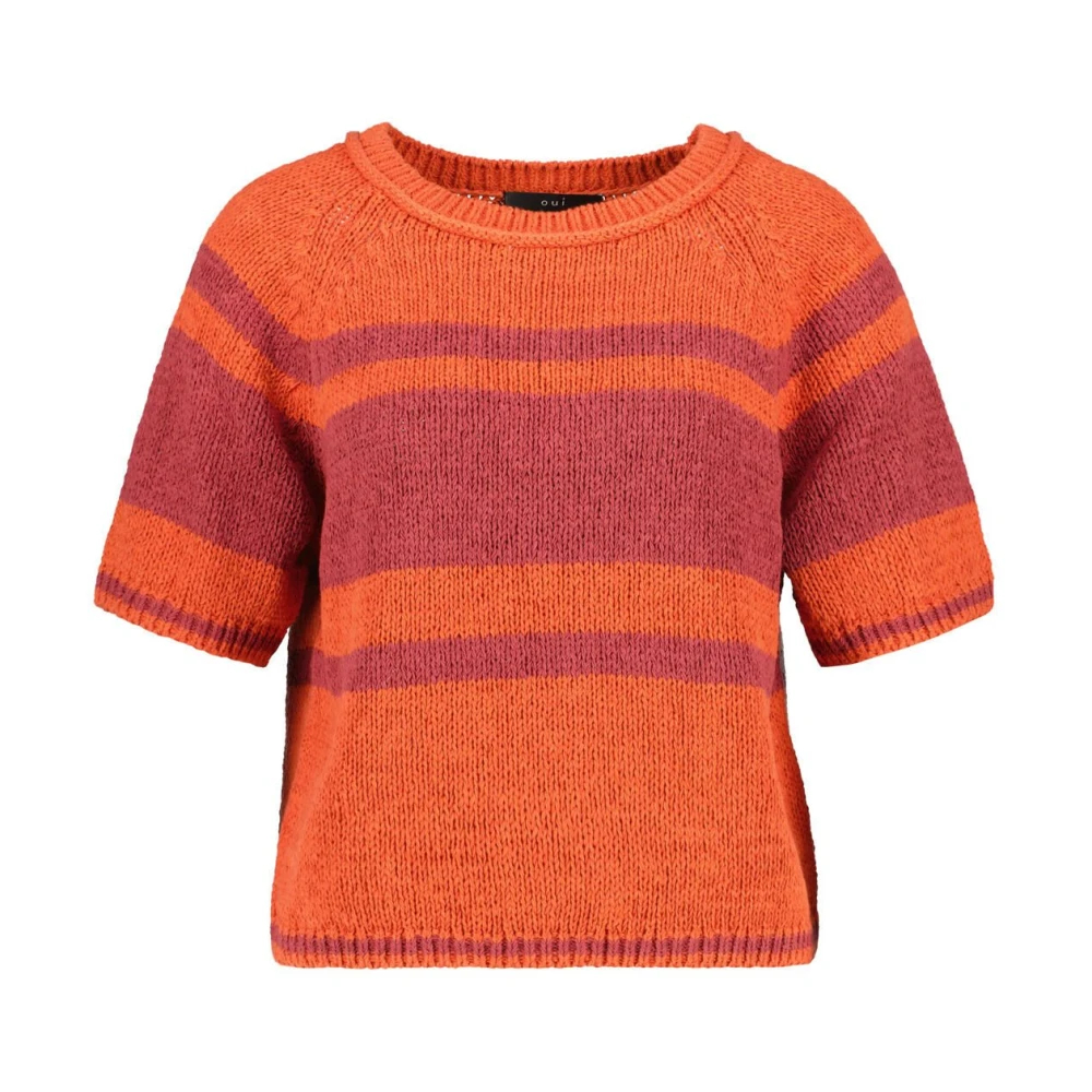 Oui Damen Multicolor - Gestreifter Kurzarm-Strick - Knitwear - Mehrfarbig -L