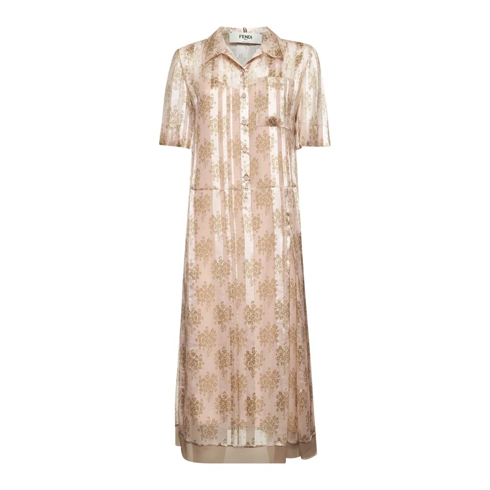 Fendi Damen Rosa - Seidenblumen Midi Kleid Mit Rüschen - Dresses - Xs