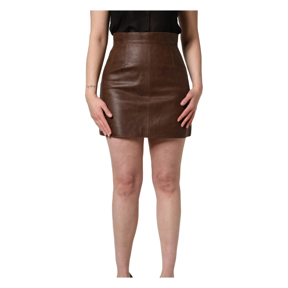 Dolce & Gabbana Damen Braun - High-Waist Leder-Minirock - Skirts - M