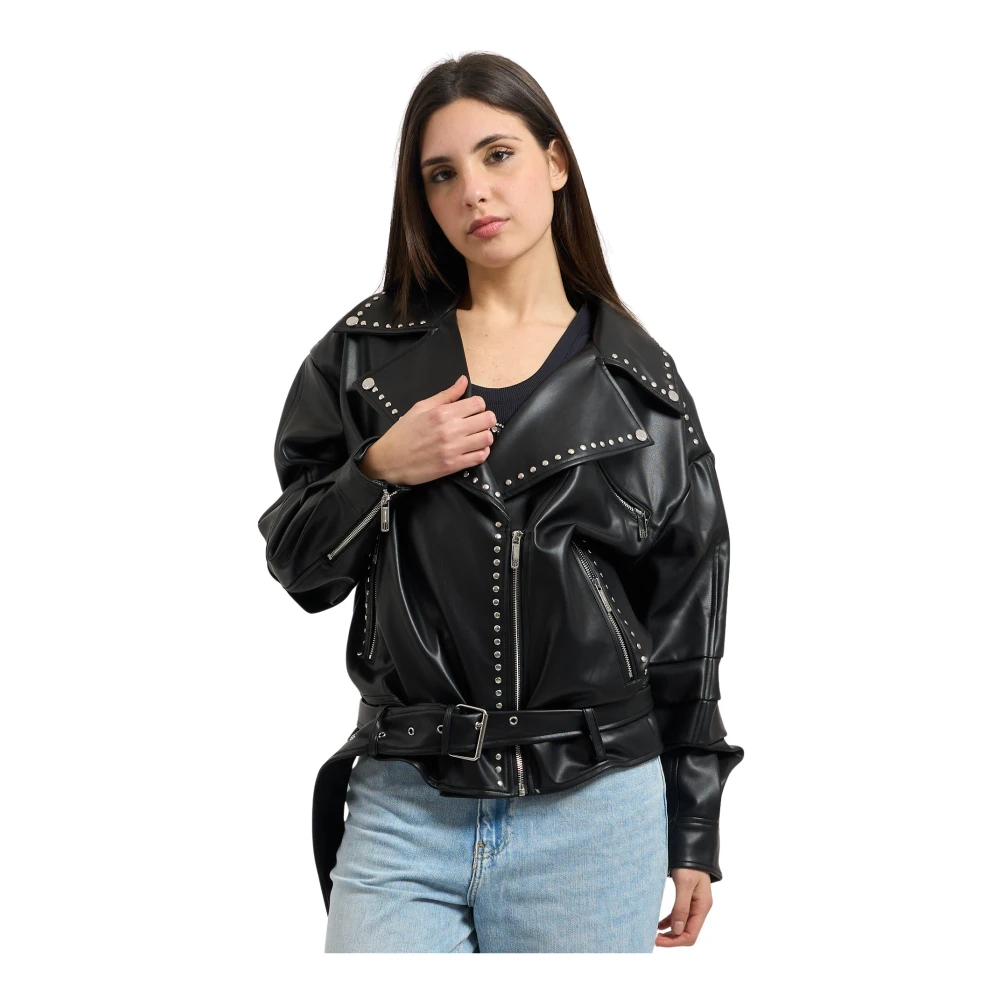 Fracomina Damen Schwarz - Oversized Kunstlederjacke - Jackets - K - L