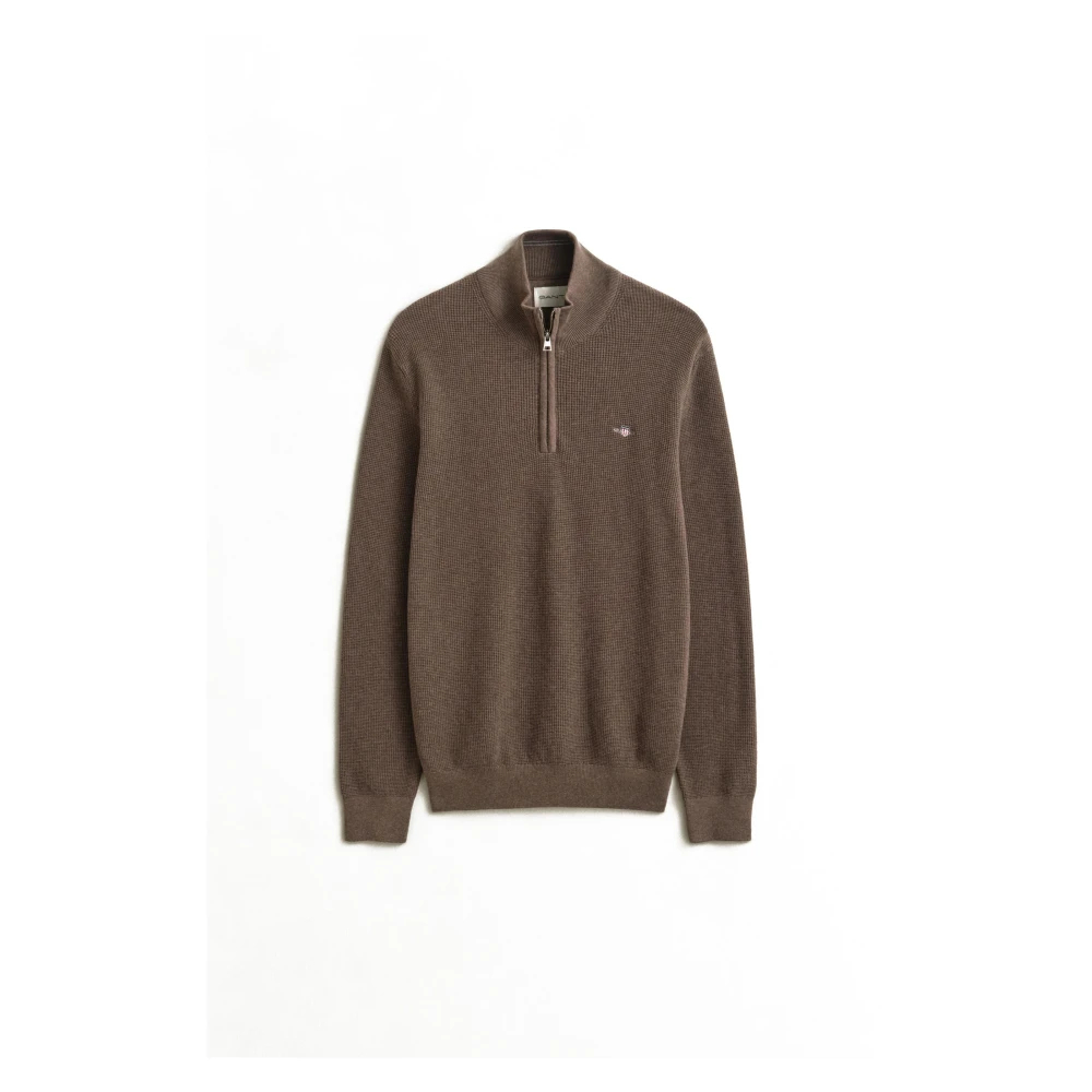 Gant Herren Braun Für 8030292 Baumwollpullover Mit Halbem Reißverschluss Und Struktur In (Xl), Lässig, Baumwolle - Bild 7
