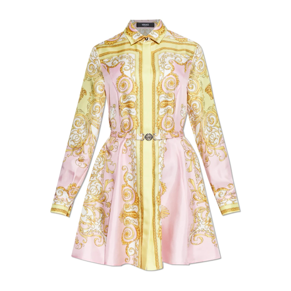 Versace Damen Multicolor - Bedrucktes Seidentwill-Midi-Hemdkleid - Dresses - Mehrfarbig - M