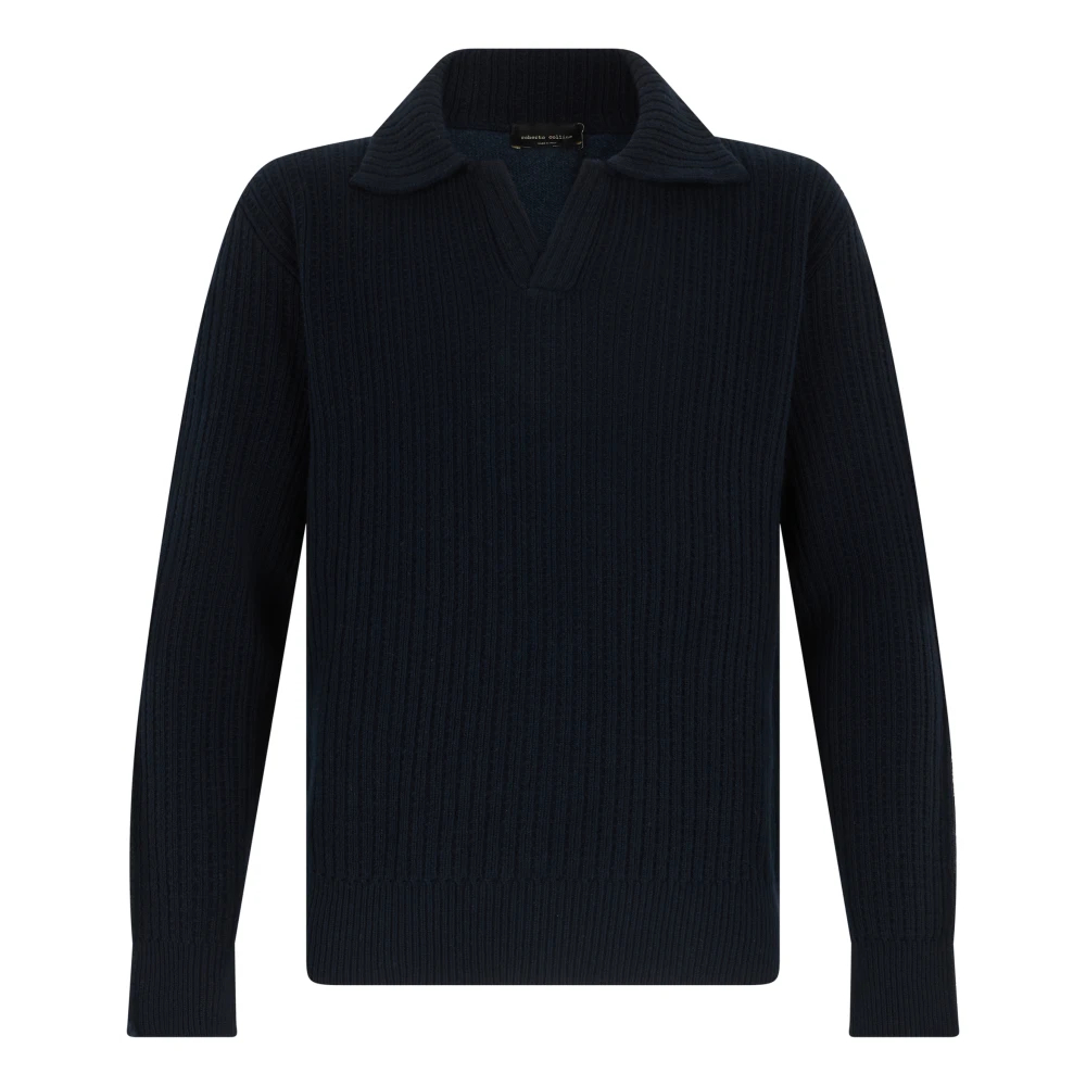 Roberto Collina Herren Blau - Bicolor Woll-Kaschmir Polo-Pullover - Knitwear - M