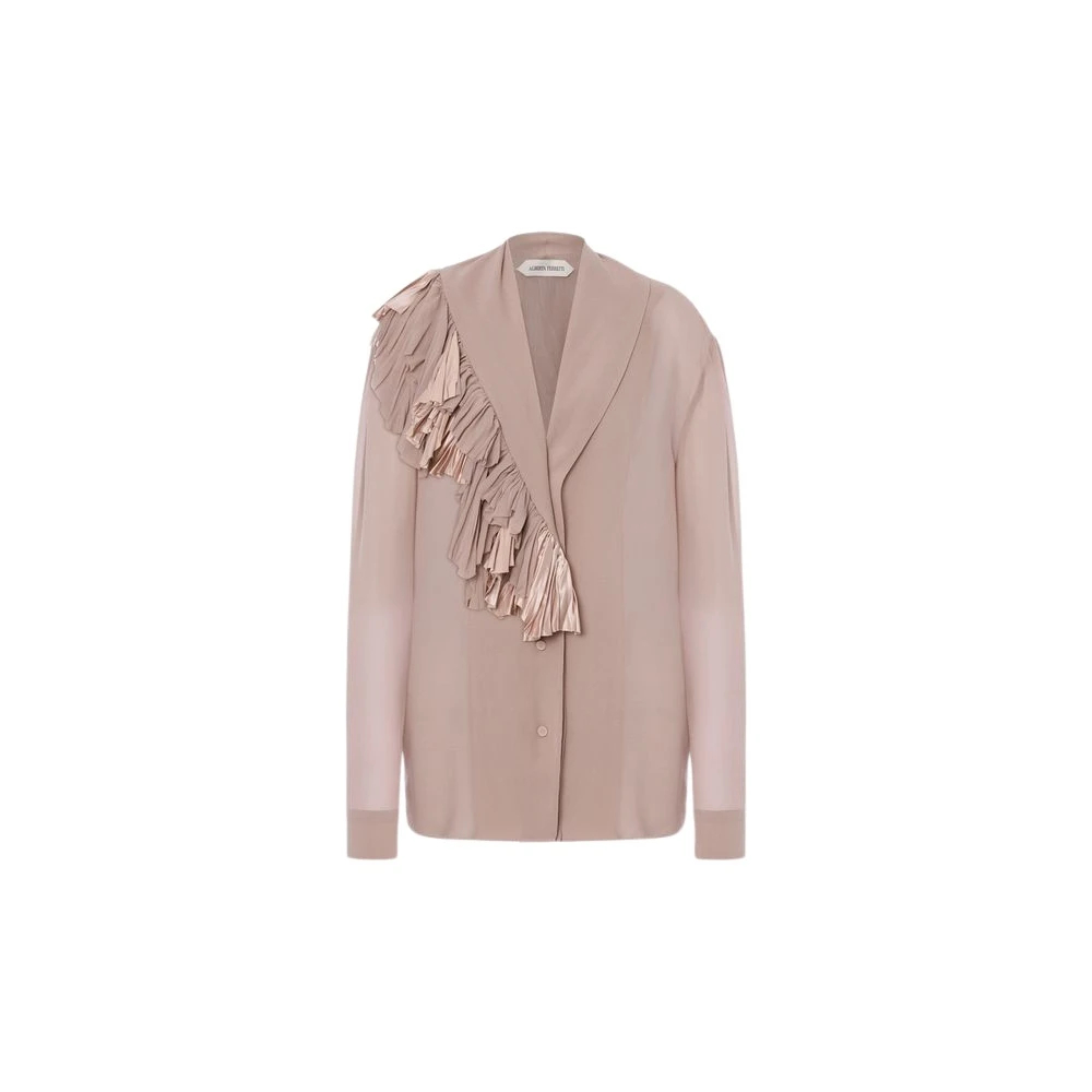 Alberta Ferretti Damen Rosa - Gerüschte Seiden-Georgette-Bluse - Blouses & Shirts - L