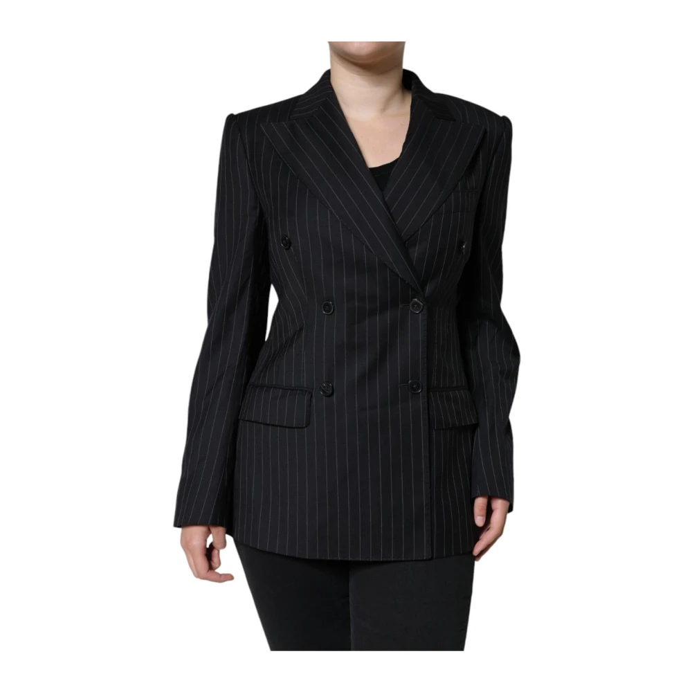 Dolce & Gabbana Damen Schwarz - Gestreifter Pinstripe Blazer Mantel Jacke - Jackets - K -L