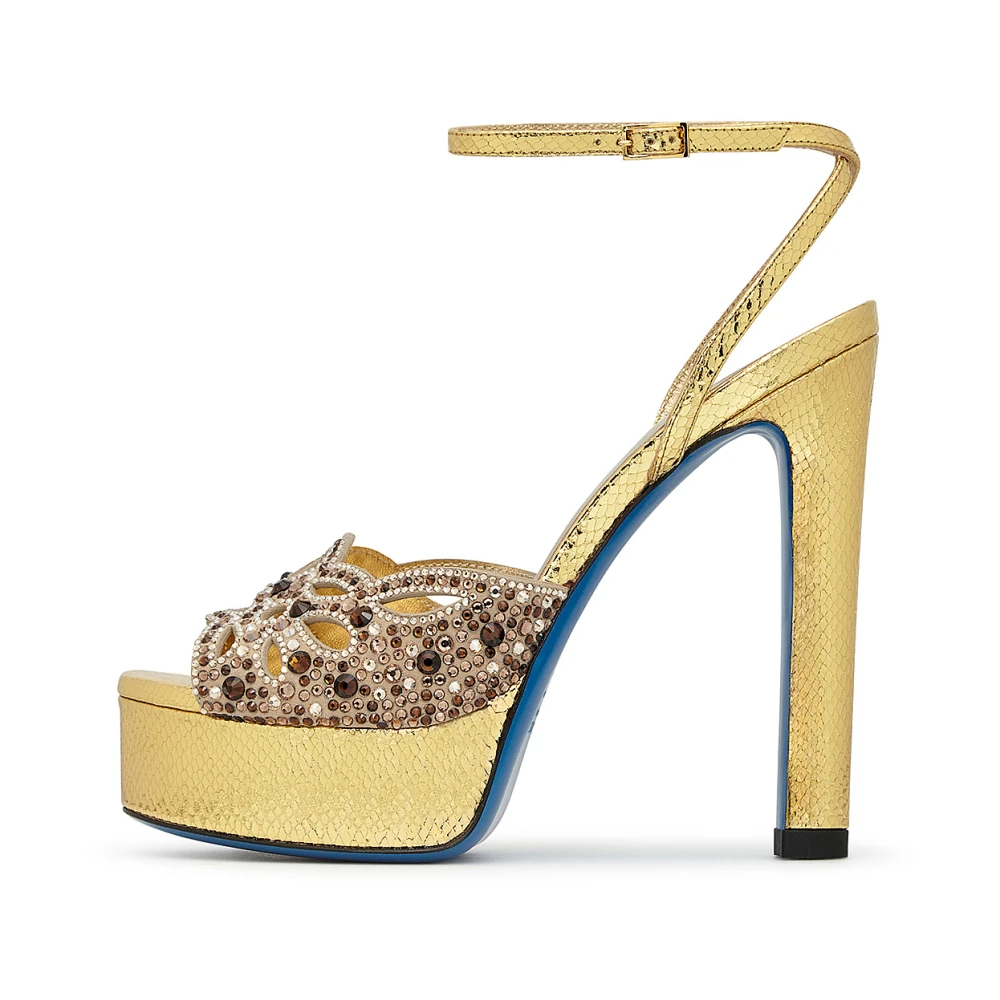Loriblu Damen Gelb - Sandalen Mit Schlangenmuster Und Schmucksteinen - Shoes - 36 Eu