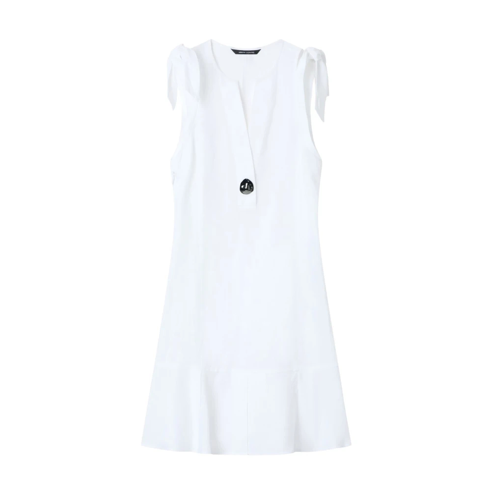 Armani Exchange Damen Weiß - Kurzes Leinen-Popelinekleid Mit Knopf Und Schleifen - Dresses - S