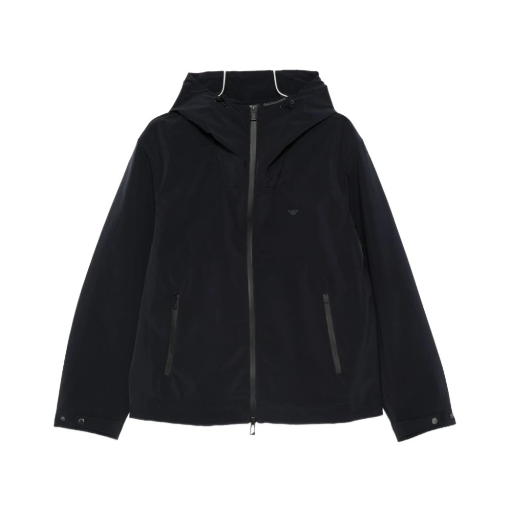 Emporio Armani Herren Blau - Nylon-Blouson Mit Kapuze Und Thermoverschweißten Reißverschlüssen - Jackets - 3XL