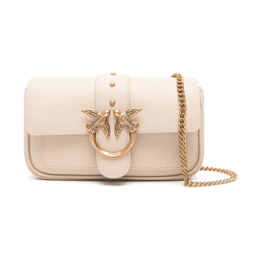 Pinko - Beige Leder Schultertasche Love Birds - Bags - Damen - Beige - One Size