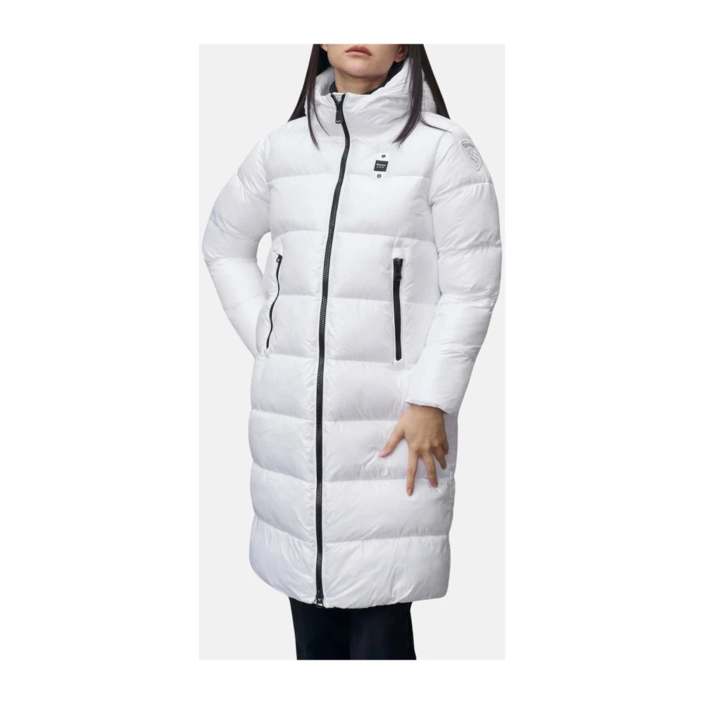 Blauer Damen Weiß - Langer Karierte Parka Mit Kapuze - Coats - S