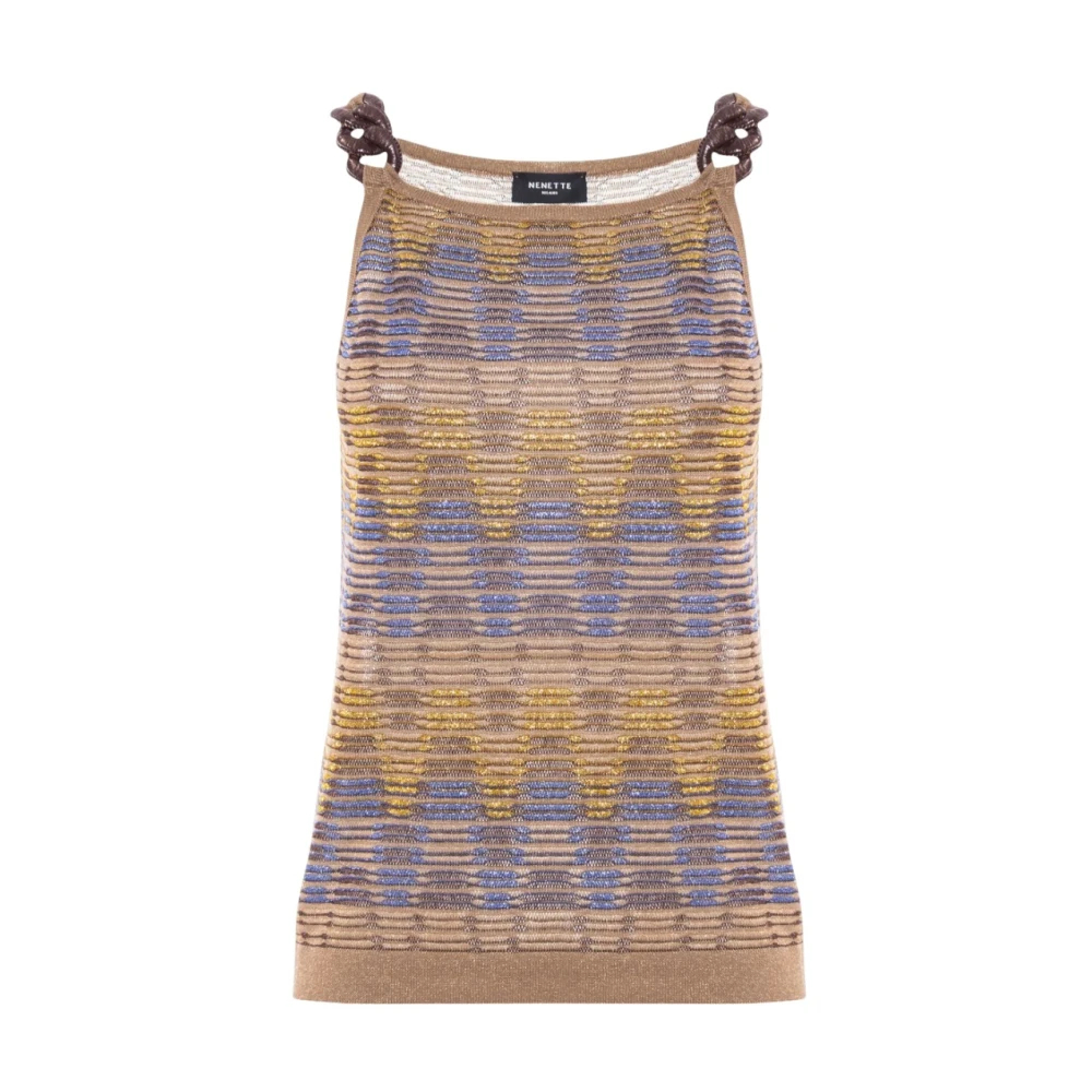 Nenette - Figurbetontes Stricktop Mit Kontrastbesatz - Tops -Damen -Braun -L