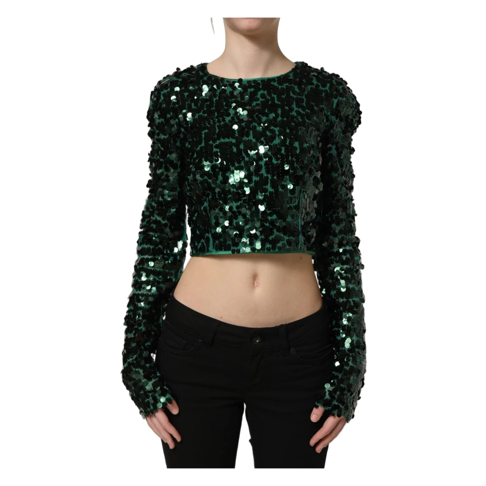 Dolce & Gabbana Damen Grün - Pailletten-Bluse Mit Langen Ärmeln Und Kurzem Schnitt - Blouses & Shirts - Xs