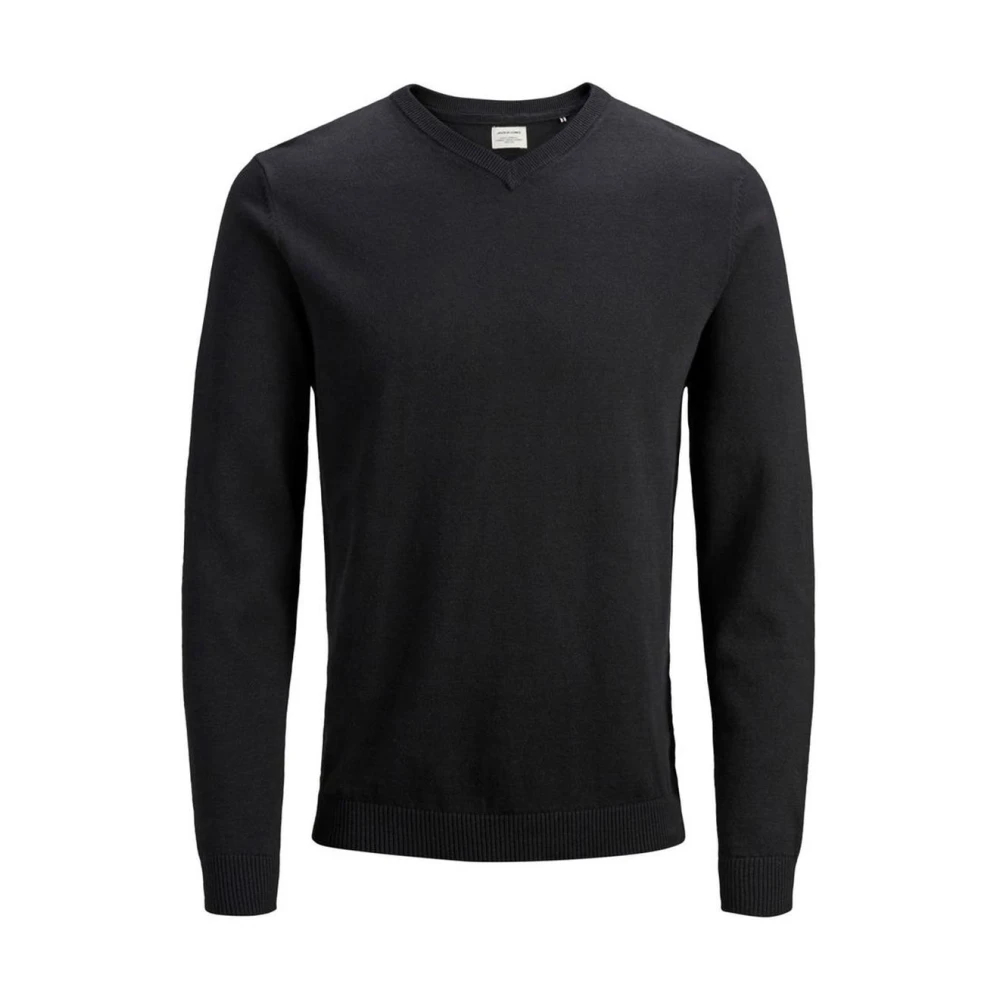 Jack & Jones Herren Schwarz V-Ausschnitt-Pullover "Jjebasic Knit V-Neck Noos", Gr. L, Strick, Obermaterial: 100% Baumwolle, Unifarben, Normal Nor... - Bild 9