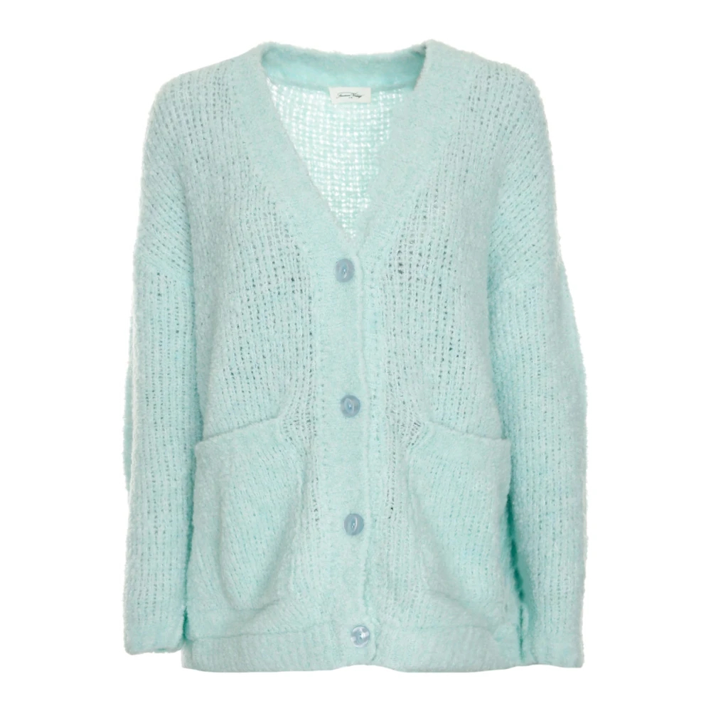 American Vintage Damen Blau - Flauschiger Cardigan Mit V-Ausschnitt Und Knöpfen - Knitwear - M/L