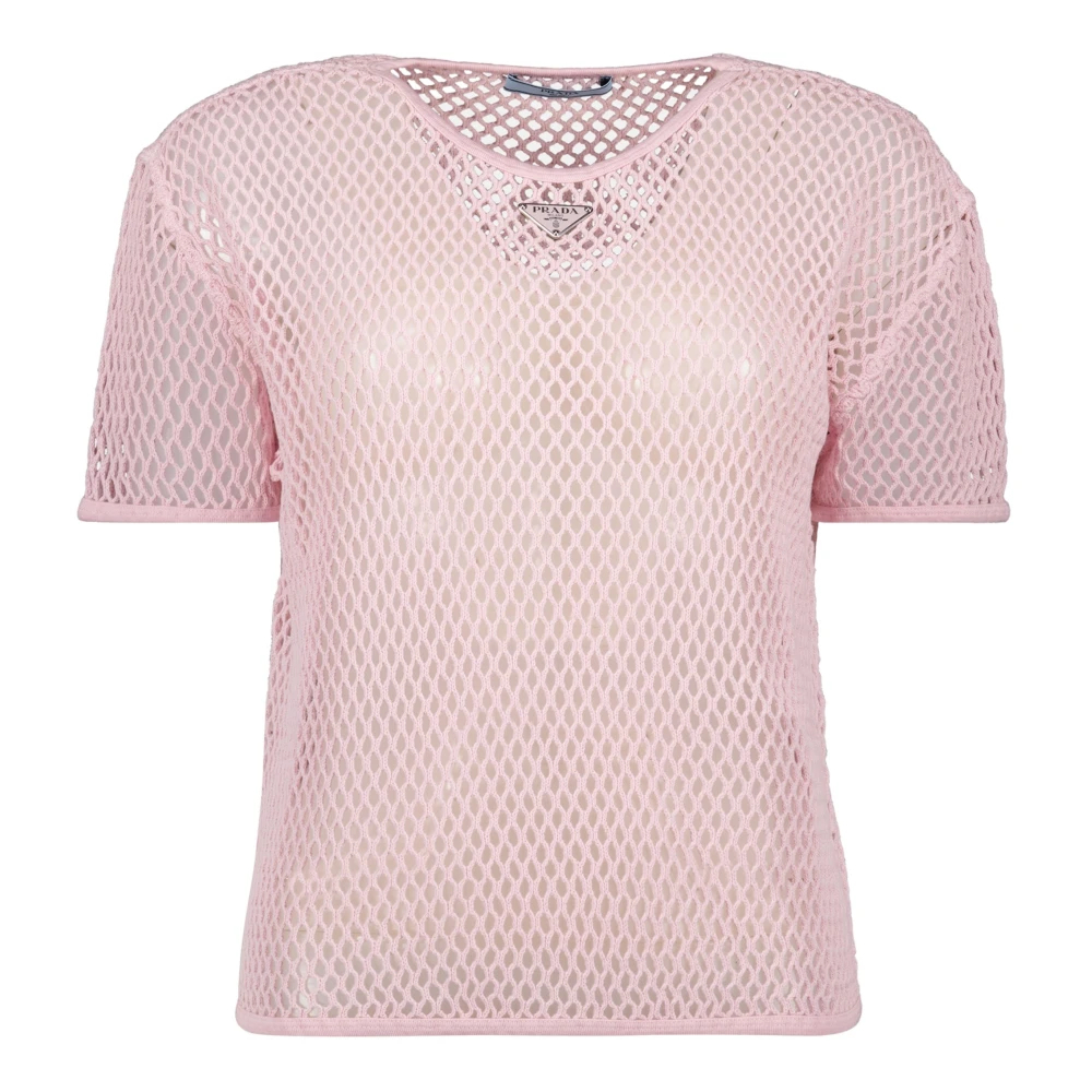 Prada - Baumwoll-Mesh-Top Frühjahr-Sommer Kollektion - Tops - Damen - Rosa - S