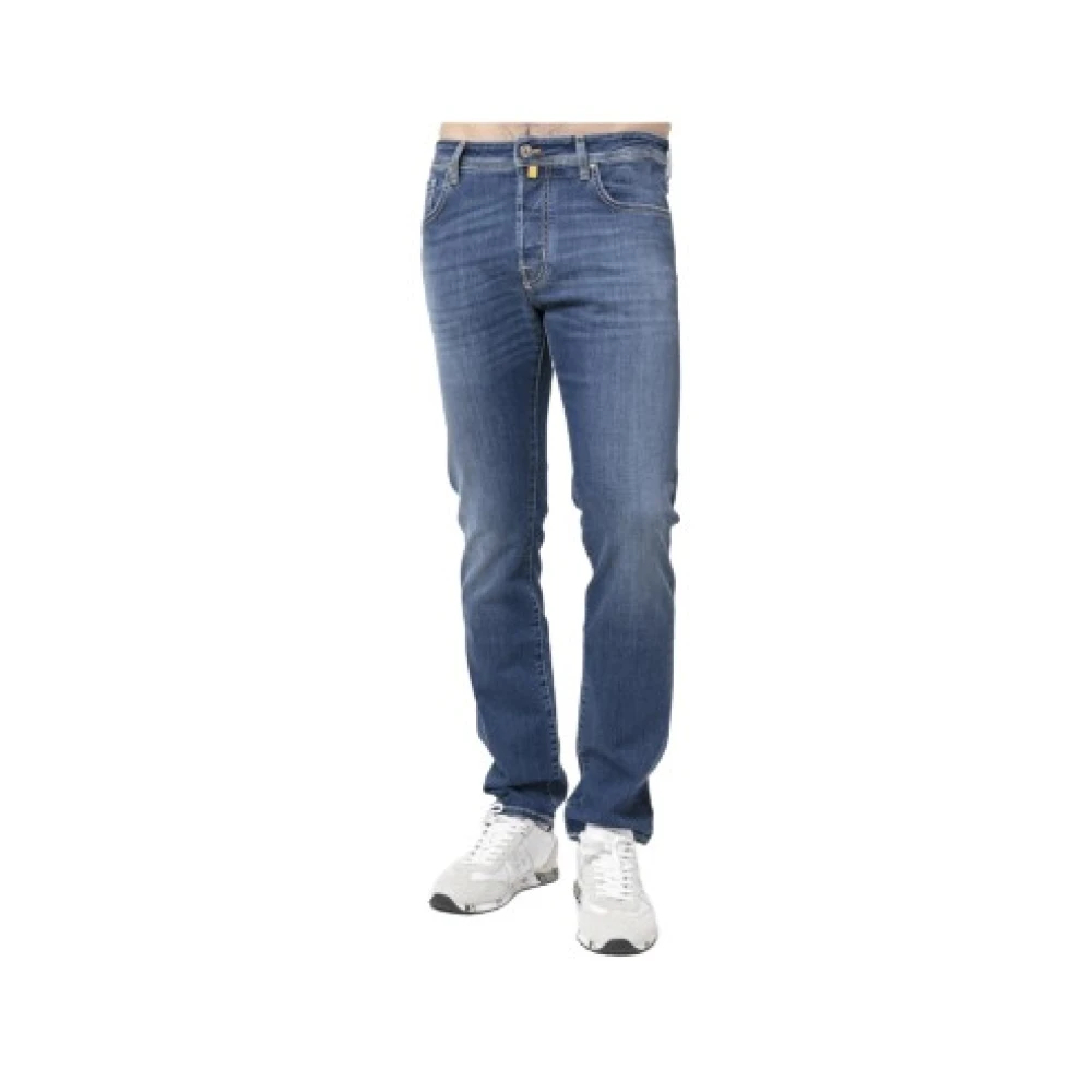 Jacob Cohën Herren Blau - Slim Fit Jeans In Gewaschenem Mit Gelben Nähten - Jeans - W33