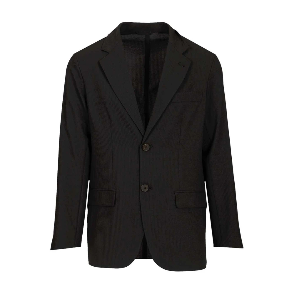 Emporio Armani Herren Schwarz - Einreihige Jacke Aus Technischem Seersucker - Jackets - K - L