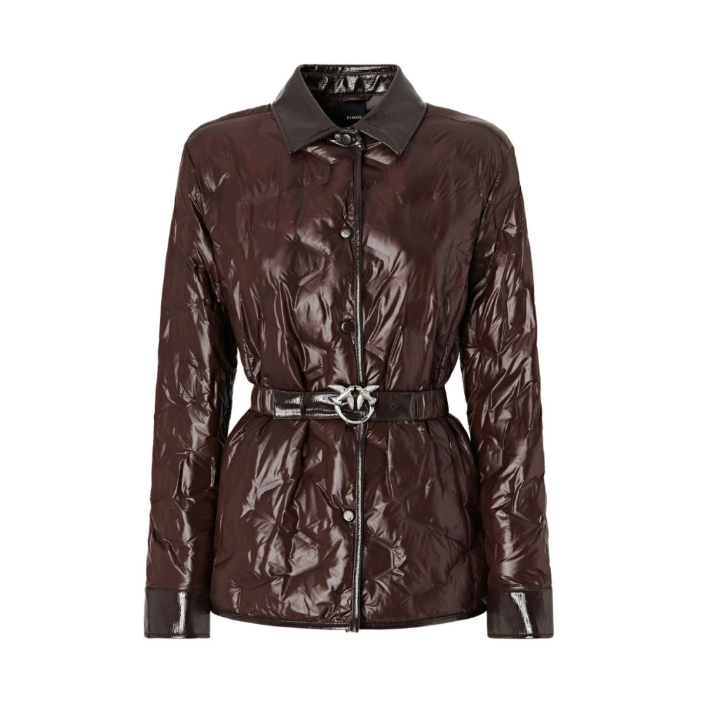 Pinko Damen Braun - Wattierte Hemdjacke Aus Seidenmattem Gewebe - 42 - Bild 3