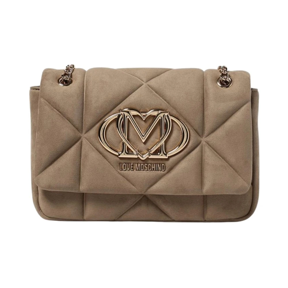 Love Moschino - Schultertasche Aus Geprägtem Veloursleder - Bags - Damen - Beige - One Size