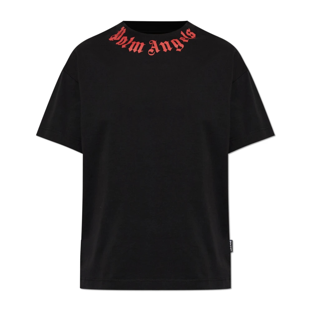 Palm Angels Herren Schwarz - Neck Logo T-Shirt - Tops - K - S