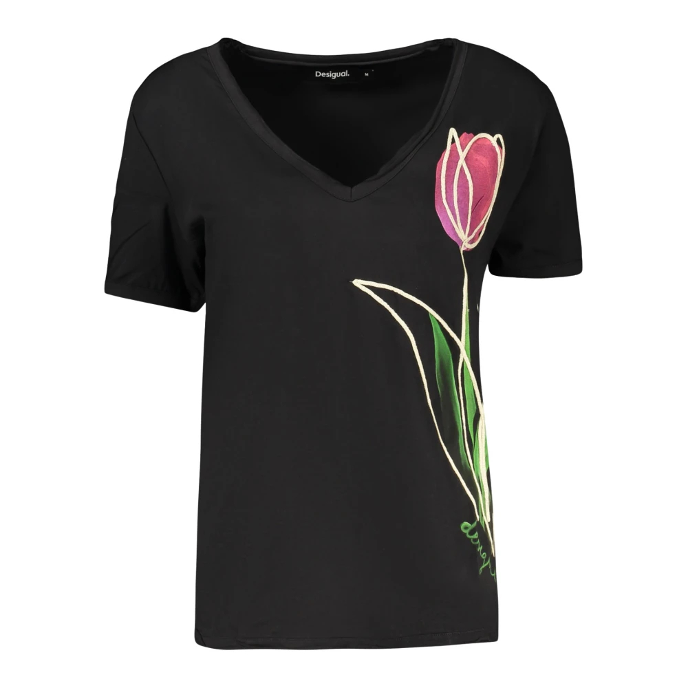 Desigual Damen Schwarz T-Shirt Mit Blumenmuster 100% Baumwolle, Baumwolle, Xl - Bild 6