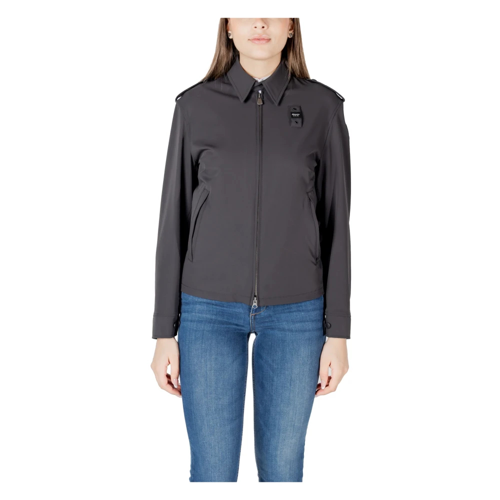 Blauer Damen Grau - Schwarze Jacke Mit Reißverschluss Und Taschen - Jackets - Xs