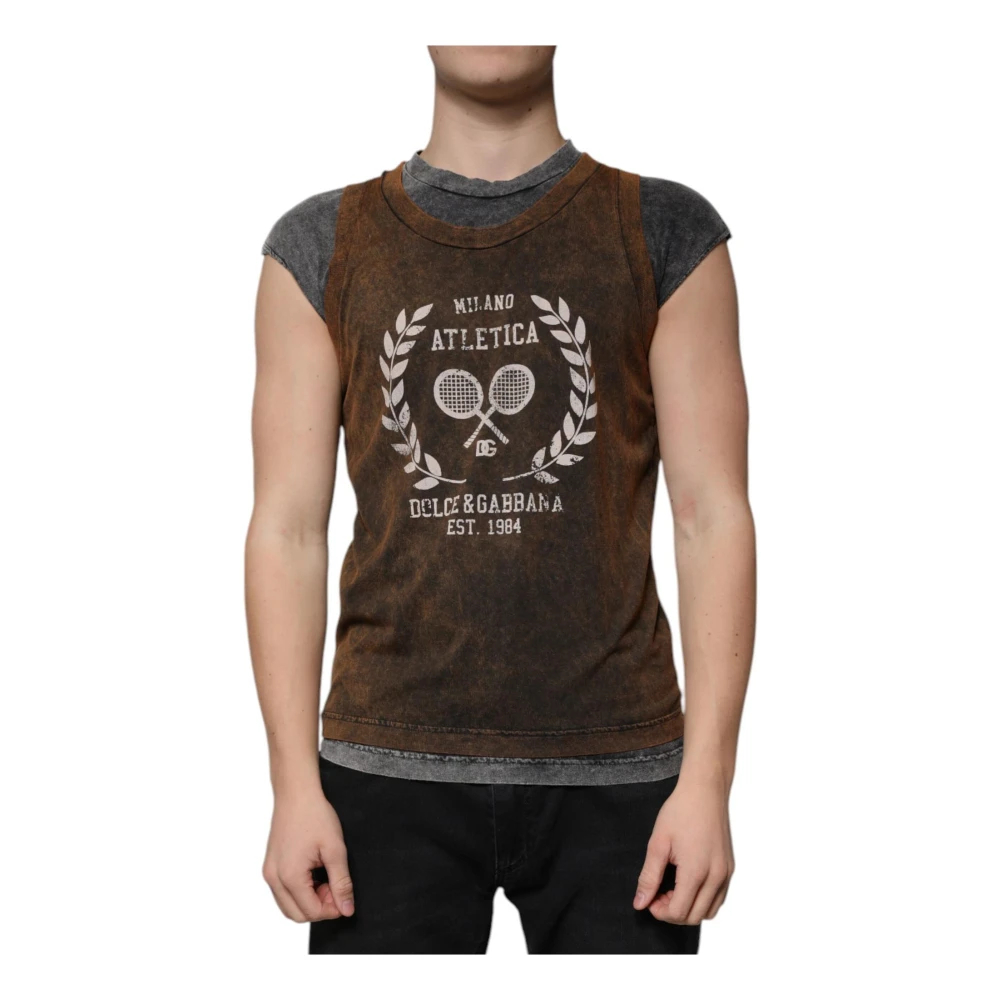 Dolce & Gabbana Herren Braun - Es Baumwoll-Crew-Neck-Ärmelloses T-Shirt - Tops - Xl