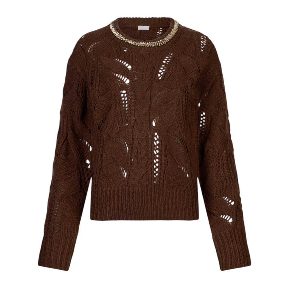 Liu Jo Damen Braun - Pullover Mit Schmucksteinbesatz Und Lochmuster - Knitwear - S