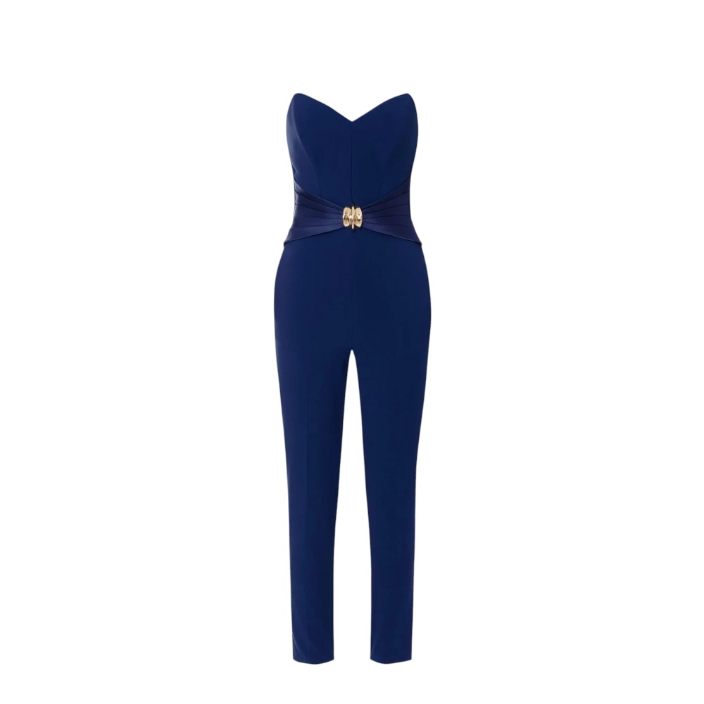 Elisabetta Franchi Damen Blau - Fließender Crêpe-Jumpsuit Mit Großer Schleife - Jumpsuits & Playsuits - L