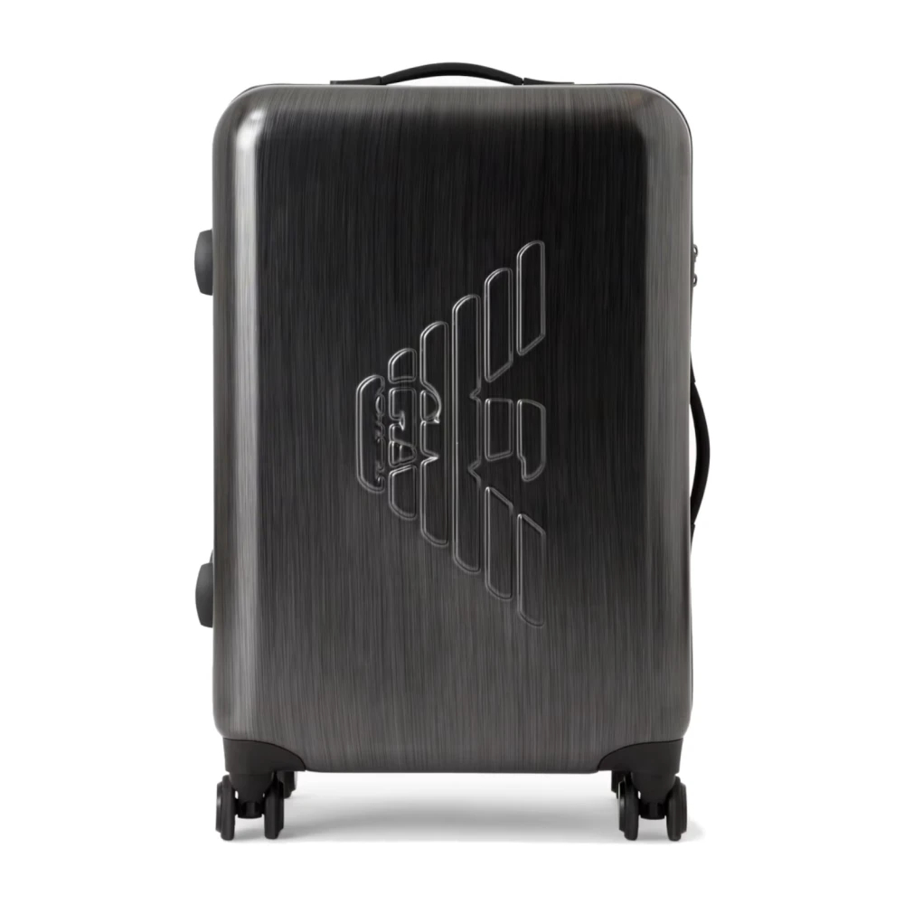 Emporio Armani Herren Schwarz - Mittelgroßer Unisex-Trolley Mit Maxi-Adler-Relief - Suitcases - K - One Size