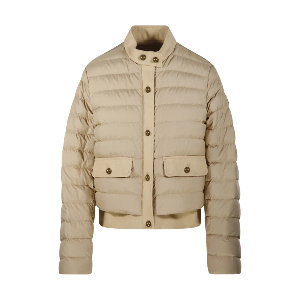 Moncler Juju Kurze Daunenjacke Mit Baumwoll- Und Leinenbesatz für Damen in Beige in Größe: 1 - Bild 4