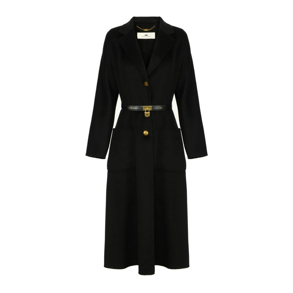 Elisabetta Franchi Damen Schwarz Wollmantel Cp-03D-67E2-V860 Regular Fit - Bild 2