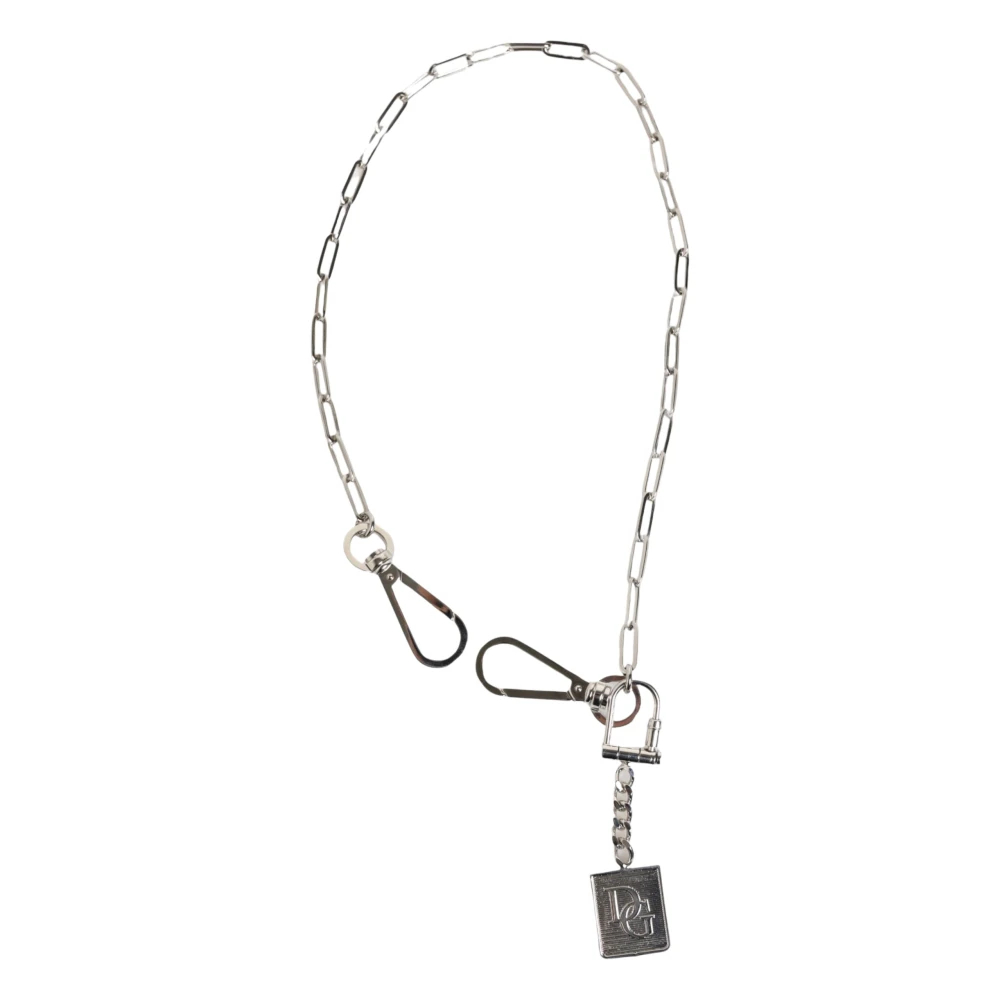 Dolce & Gabbana Unisex Grau - Silberfarbene Metallkette Dg Logo Anhänger Halskette - Accessories - One Size
