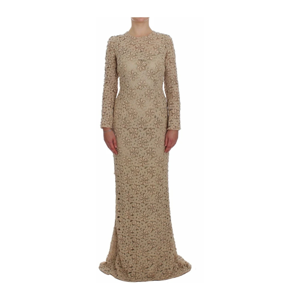 Dolce & Gabbana Damen Beige - Luxuriöses Blumenspitze Maxikleid - Dresses - S