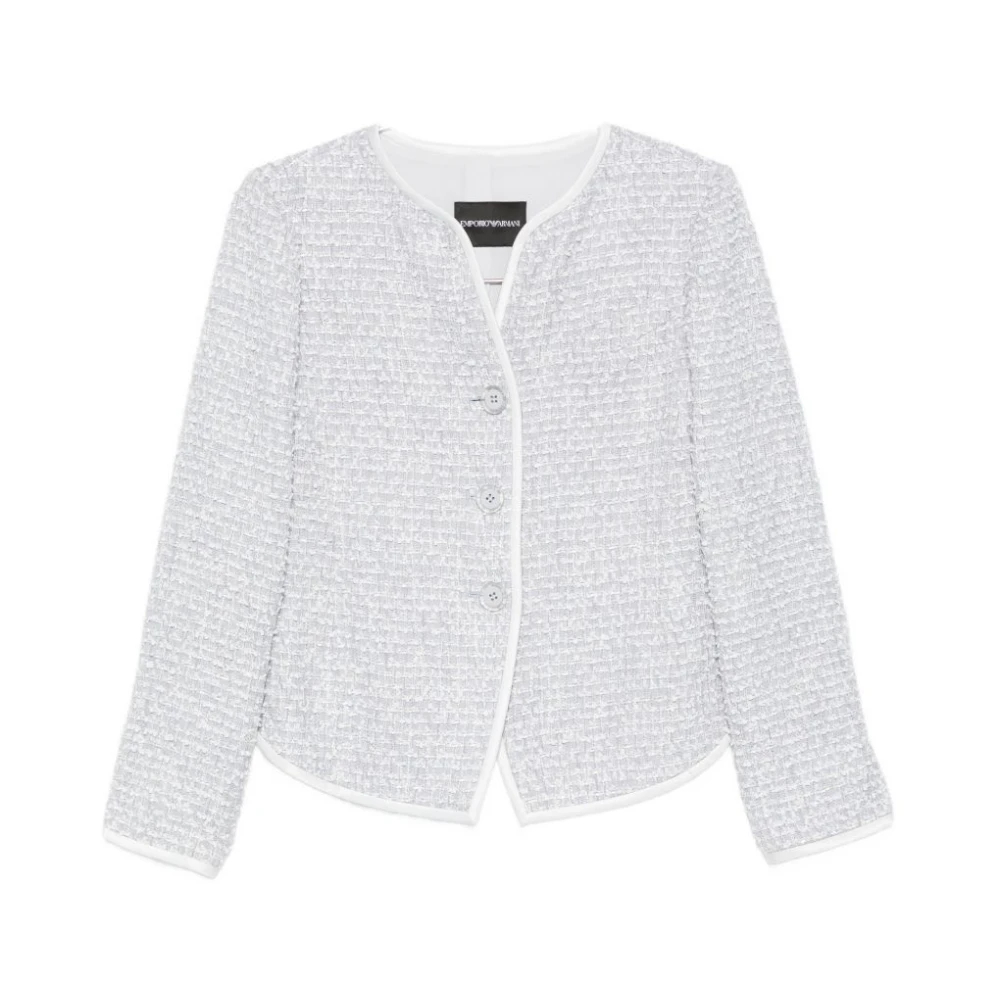 Emporio Armani Damen Grau - Rundhals-Strickjacke Mit Struktur - Knitwear - Xs