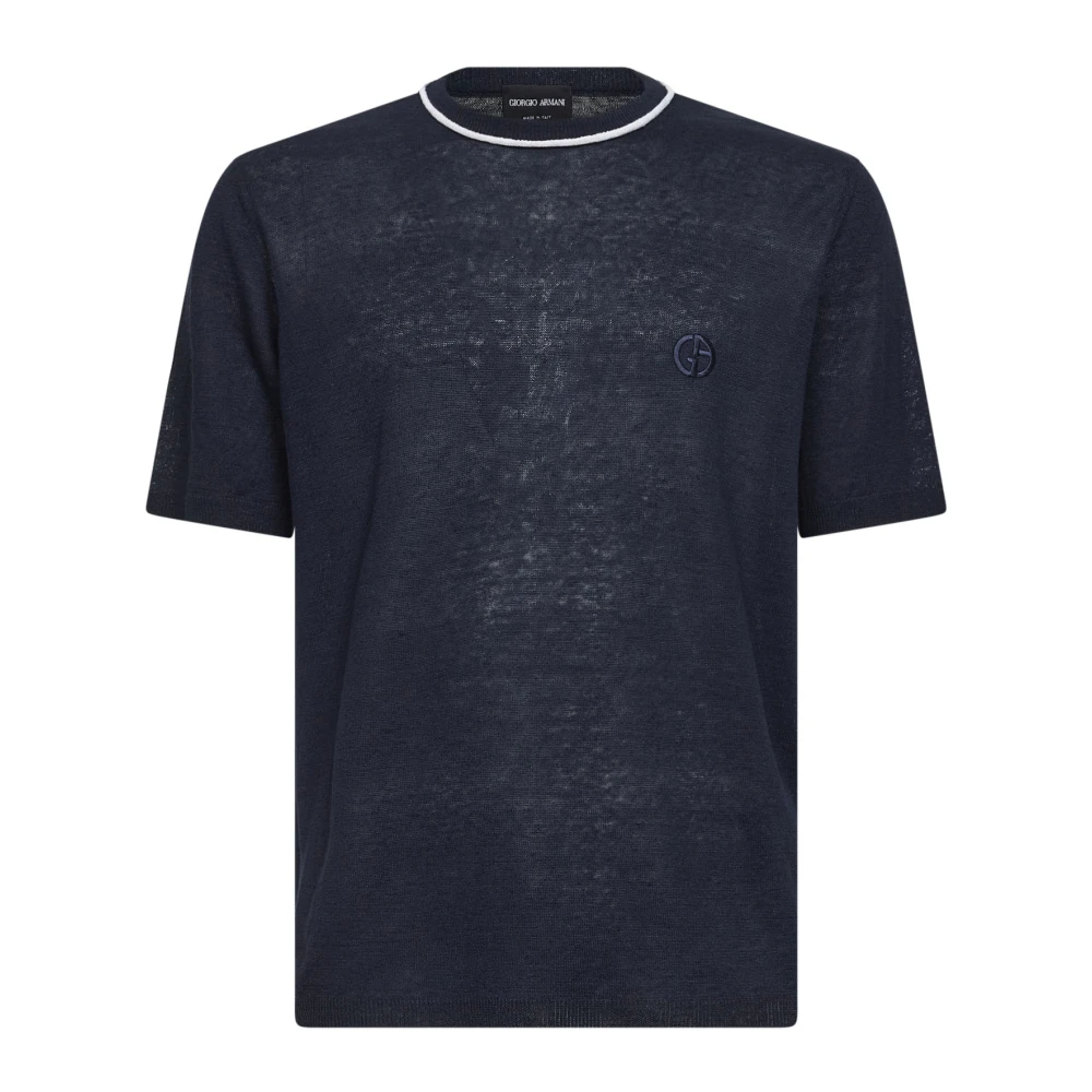 Giorgio Armani Herren Blau - Rundhals-Pullover Aus Leinen Und Seide - Tops - Xl