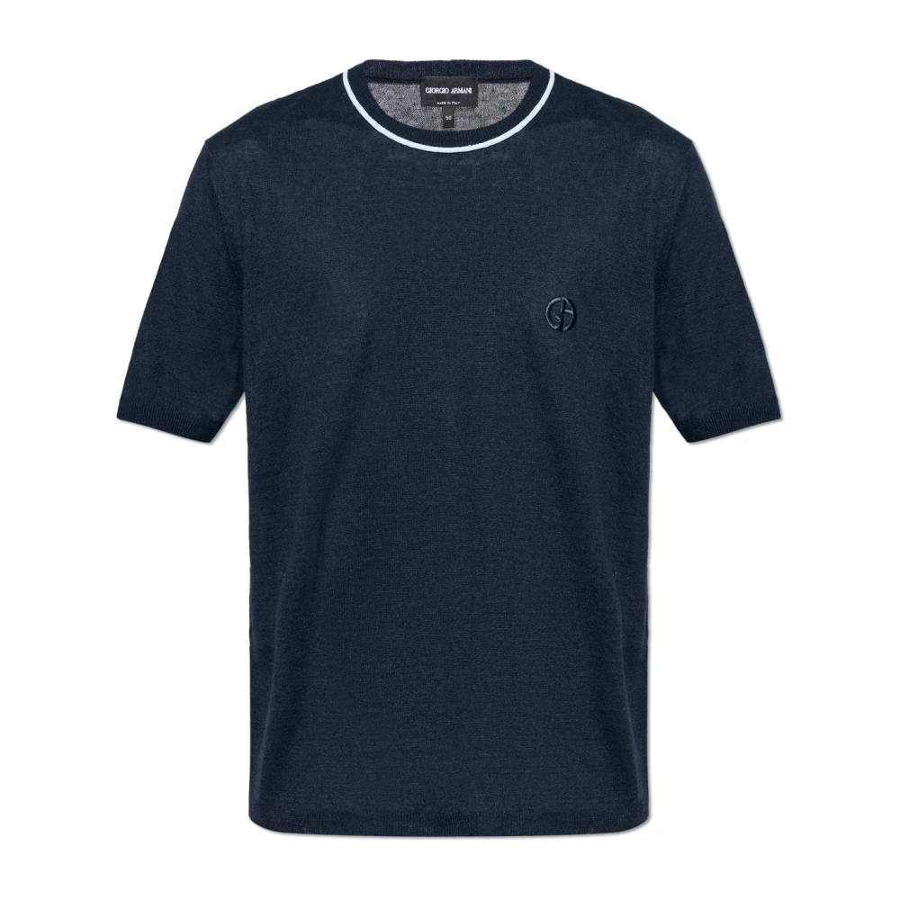 Giorgio Armani Herren Blau - Rundhals-Pullover Aus Leinen Und Seide - Tops - 2XL