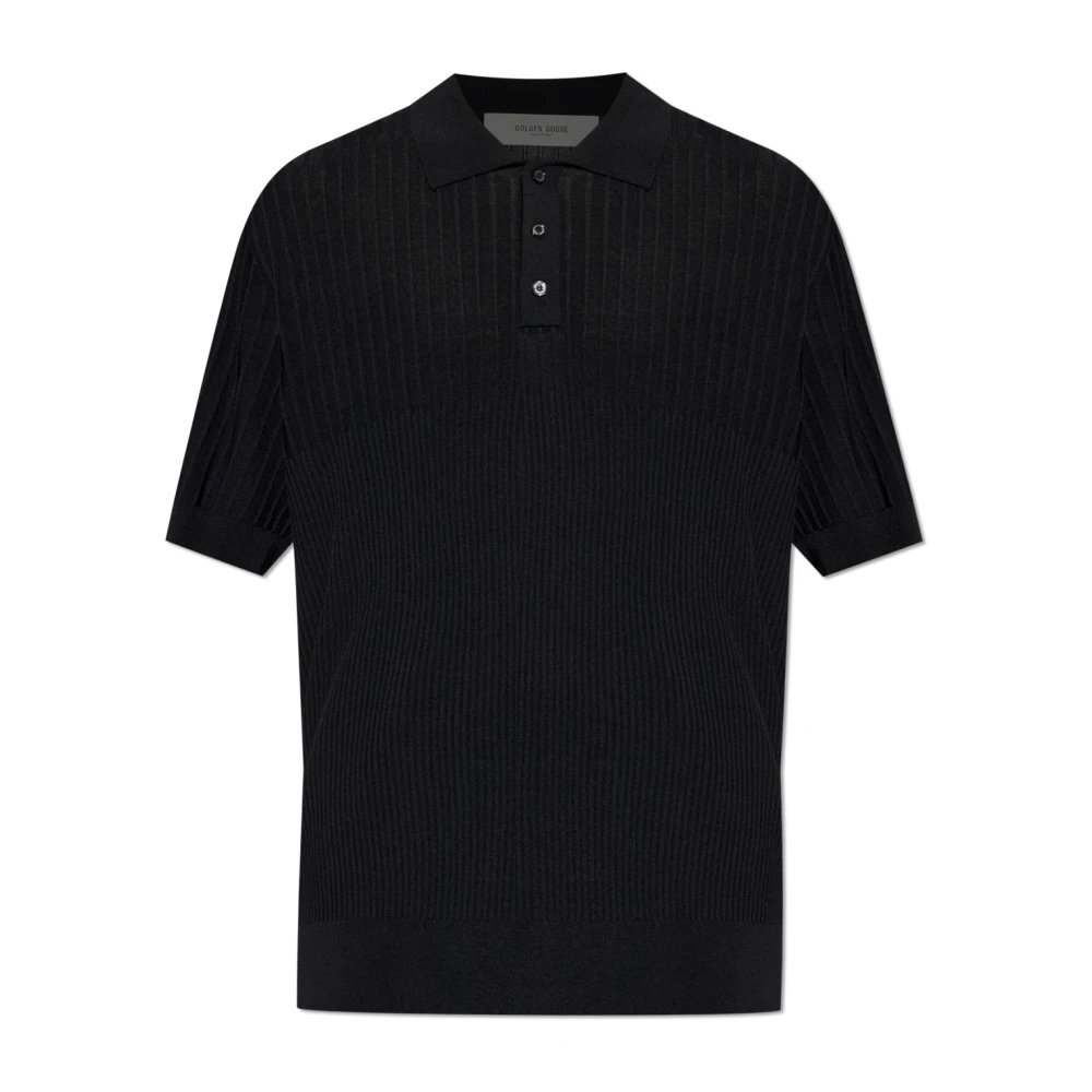 Golden Goose Herren Schwarz - Polohemd Mit Rippstruktur - Knitwear - K -Xl