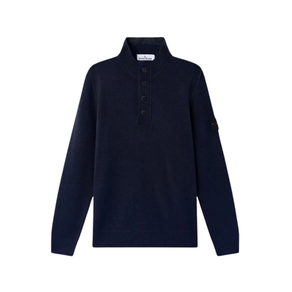 Stone Island - Strickpullover Mit Stehkragen Und Knopfleiste - Knitwear - Herren - Blau - M - Bild 7