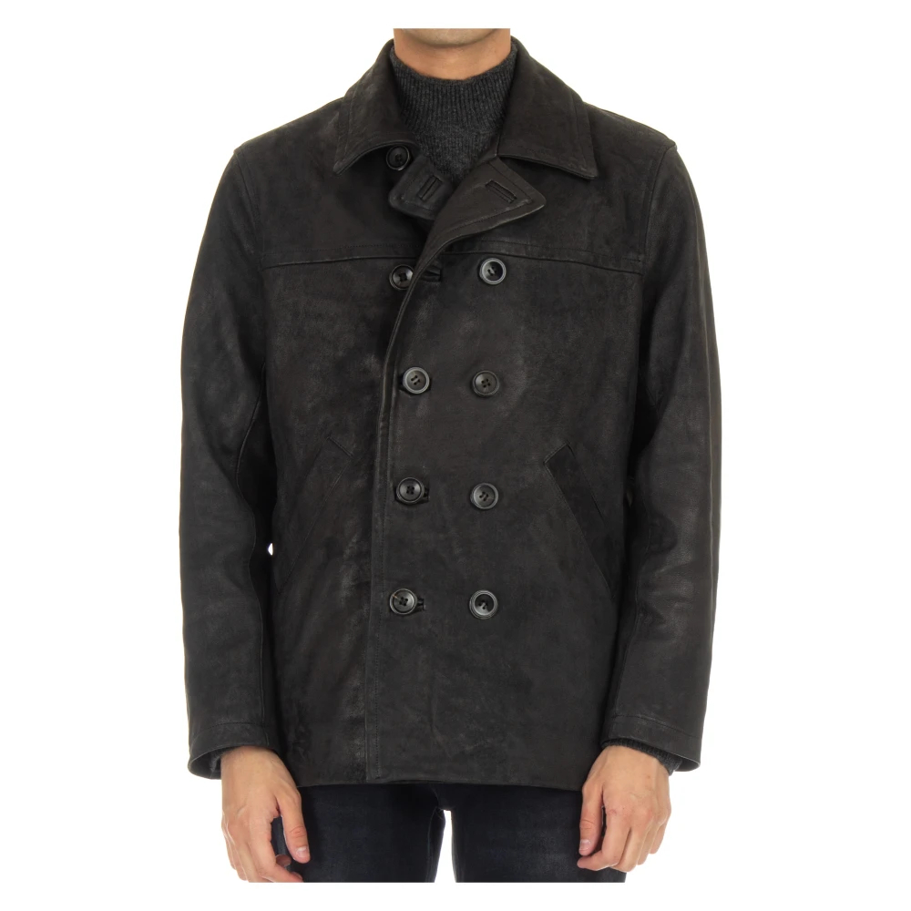 Giorgio Brato Herren Schwarz - Italienisches Handwerk Exklusiver Er Leder Peacoat - Jackets - K -2Xl