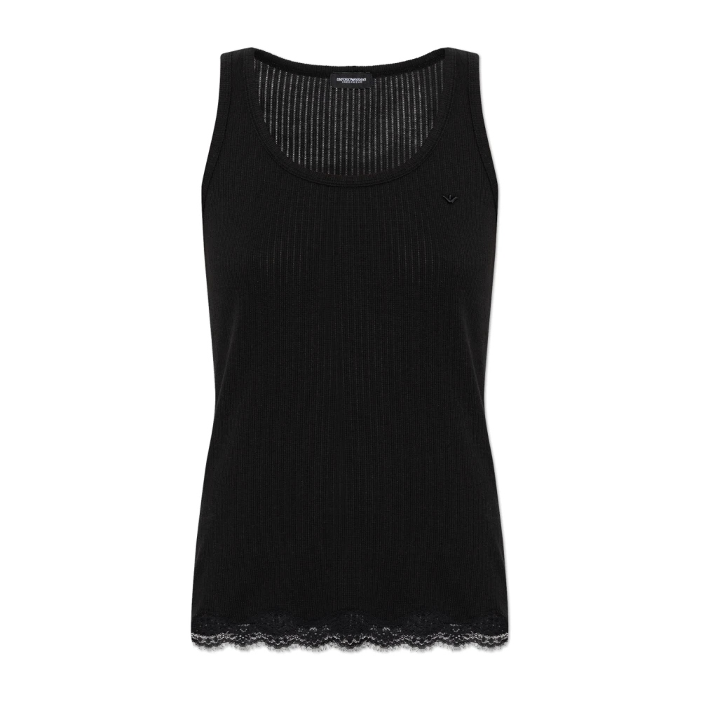 Emporio Armani Damen Schwarz - Geripptes Loungewear-Tanktop Aus Modal-Mischgewebe Mit Spitze - Tops - K - S