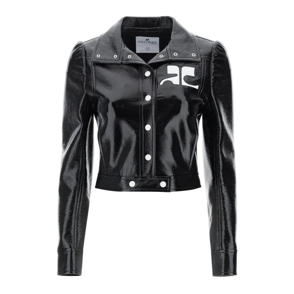 Courrèges Damen Schwarz - Geknitterte Jacke Aus Beschichteter Baumwolle Mit Logo-Detail - Jackets - K - L