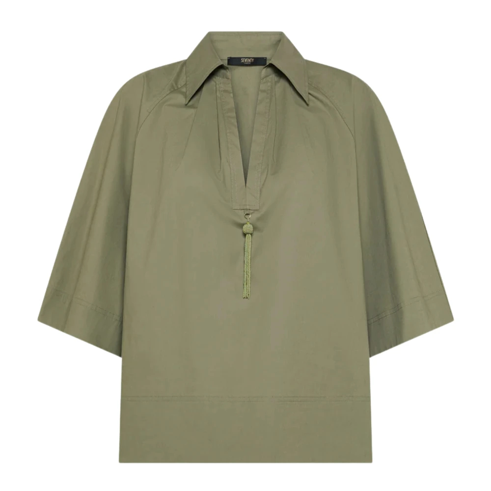 Seventy Damen Grün - Kurzärmelige Bluse Aus Baumwoll-Popeline Mit V-Ausschnitt. - Blouses & Shirts - Xl