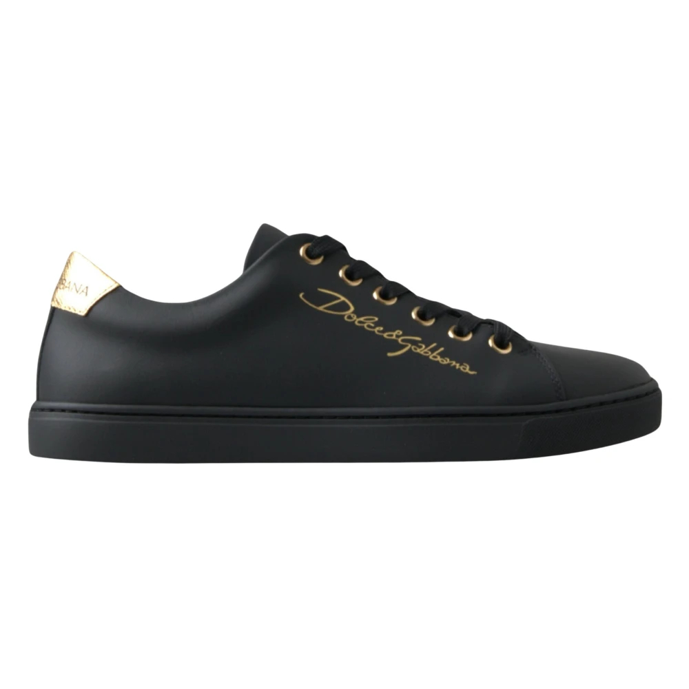 Dolce & Gabbana Damen Schwarz - Klassische E Goldene Leder Sneakers Schuhe - Shoes - K - 35 Eu
