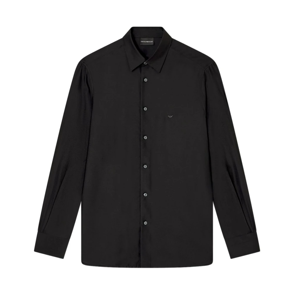 Emporio Armani Herren Schwarz - Es Hemd Mit Klassischem Kragen Und Adlerlogo - Shirts - K - S