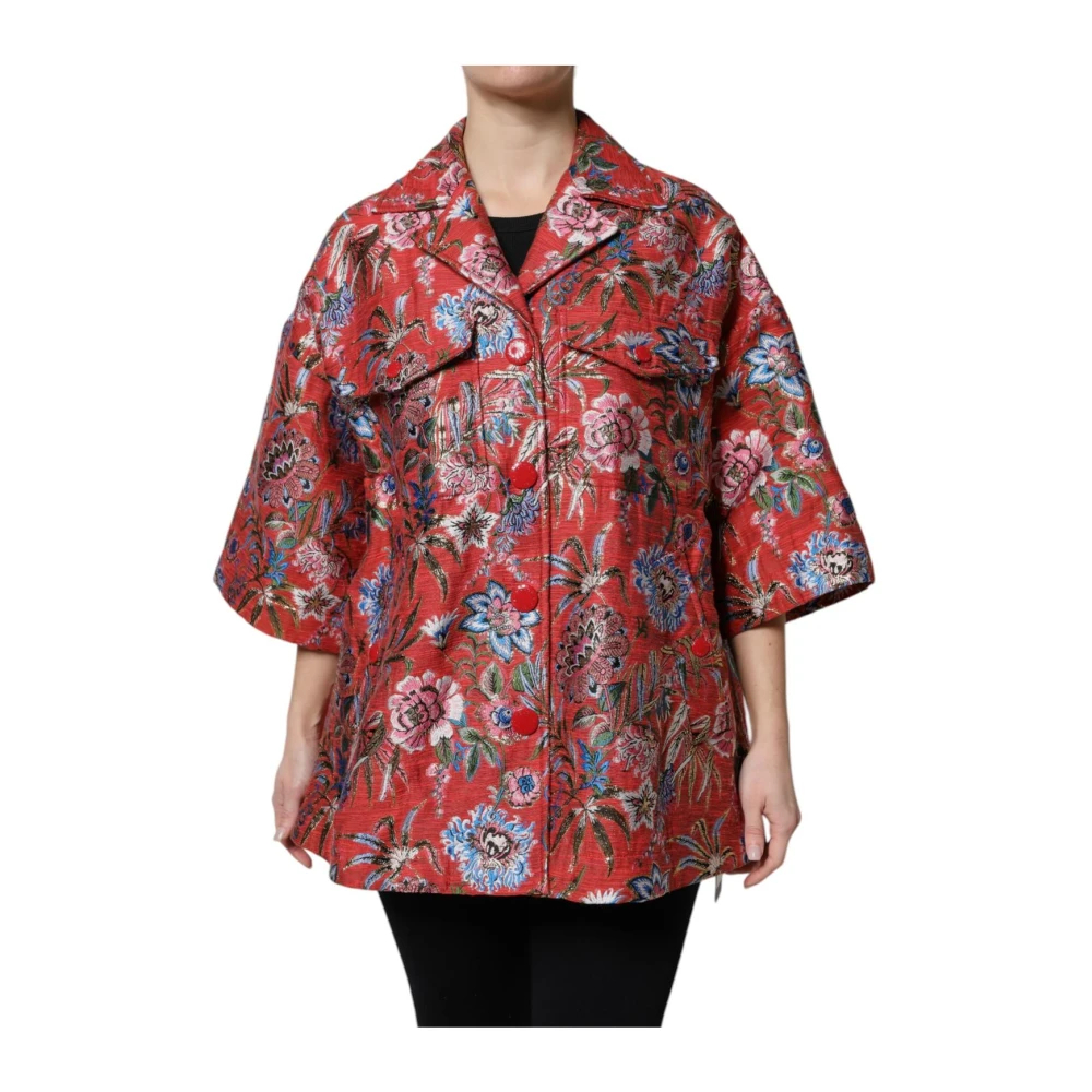 Dolce & Gabbana Damen Rot - Er Mantel Mit Floralem Jacquard-Muster Und Knöpfen - Jackets - S