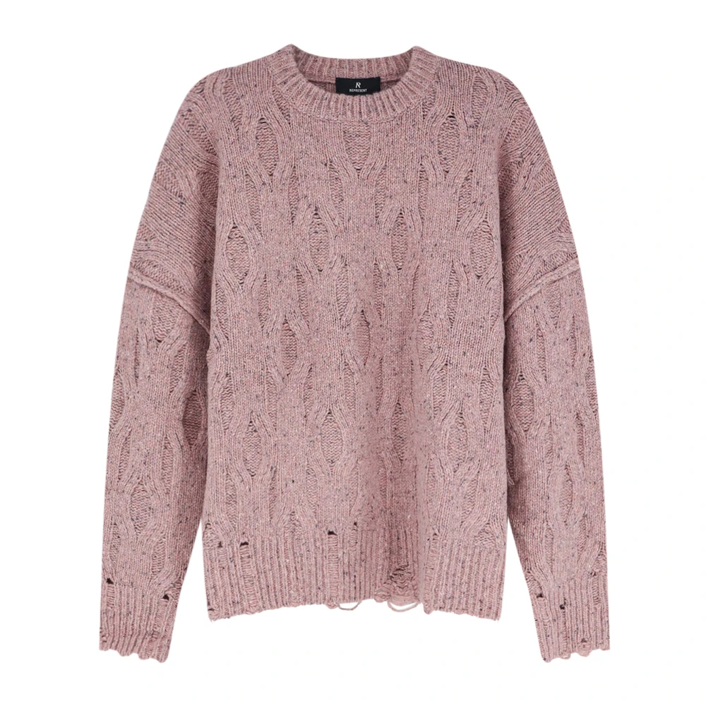 Represent - Gerippter Rundhals-Pullover Mit Zopfmuster - Knitwear - Herren - Rosa - M