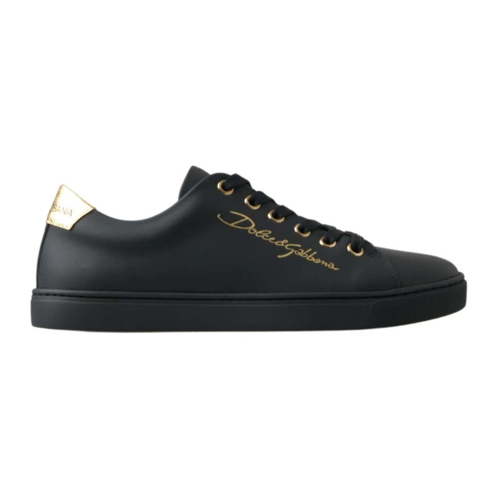 Dolce & Gabbana Damen Schwarz - E Und Goldene Leder Klassische Sneakers - Shoes - K - 35 1/2 Eu